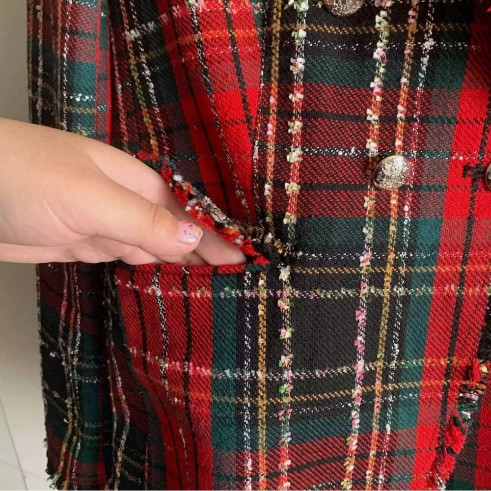 Rachel Zoe Plaid Frayed Double Breasted Blazer S - Picture 3 of 8